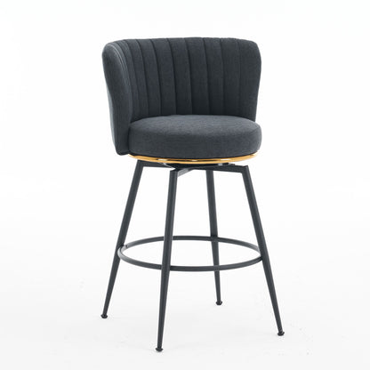 Swivel Bar Stools, High-Back, Adjustable, Upholstered With Elegant Metal Back Accents For Kitchen, Bar, Or Dining Room (Set of 2) Home Essentials