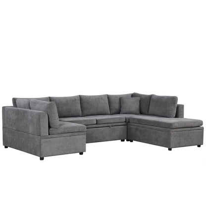 Oversized Sectional Sofa U-Shaped Sofa Couch Pull-Out Sofa Bed With Two Throw Pillows For Living Room Hearth and Haven