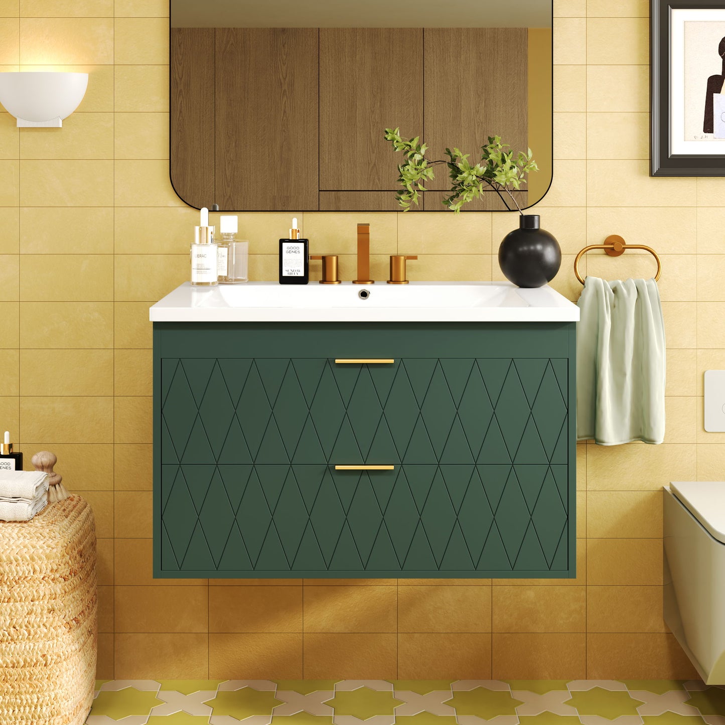 Wall Mounted Bathroom Vanity With Resin Sink, Floating Bathroom Storage Cabinet With 2 Drawers Hearth and Haven