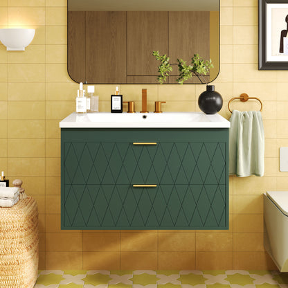 Wall Mounted Bathroom Vanity With Resin Sink, Floating Bathroom Storage Cabinet With 2 Drawers Hearth and Haven