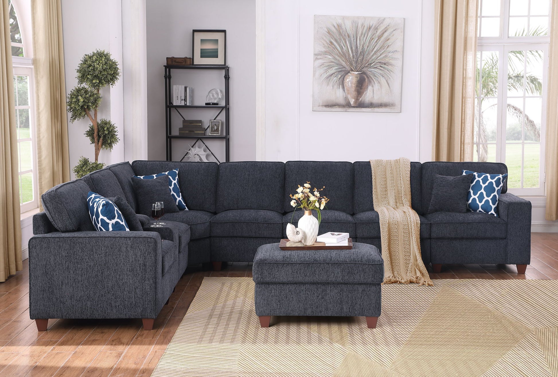 Lily - Sectional Sofa With Ottoman - Black Urban Retreats