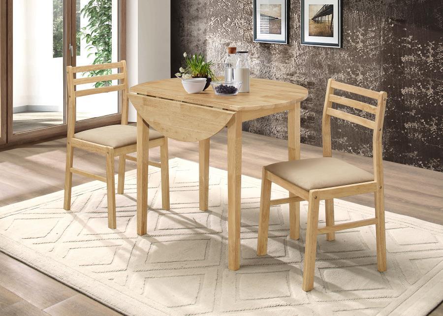Bucknell - 3 Piece Round Drop Leaf Dining Table Set CoasterEveryday