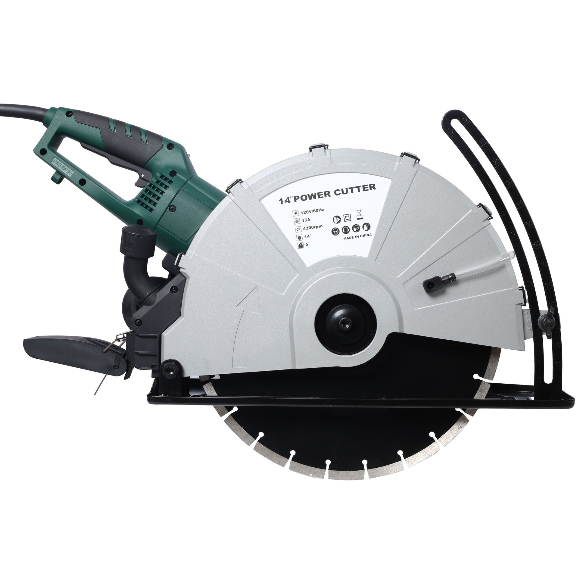 Portable Electric Corded Circular Concrete Saw 14" Wet / Dry Cutter 2600W Green Steel With Water Line & Guide Roller - Green Daily Nest