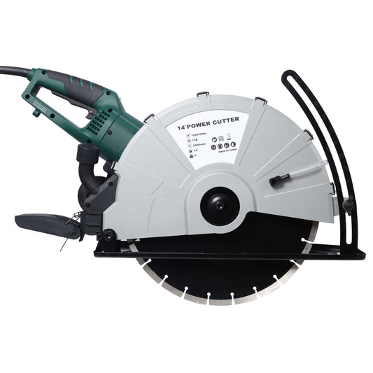 Portable Electric Corded Circular Concrete Saw 14" Wet / Dry Cutter 2600W Green Steel With Water Line & Guide Roller - Green Daily Nest