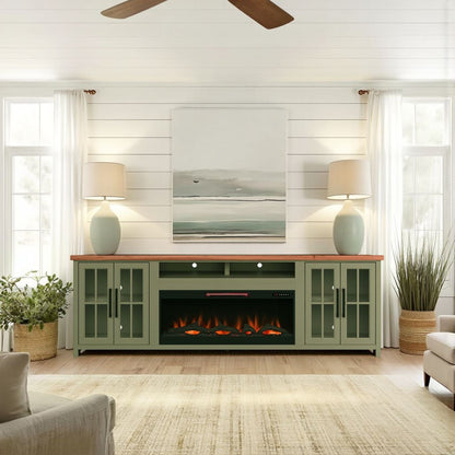 Vineyard - 97" Fireplace TV Stand Console For TVs Up To 100" - Sage Green And Fruitwood Finish Legends