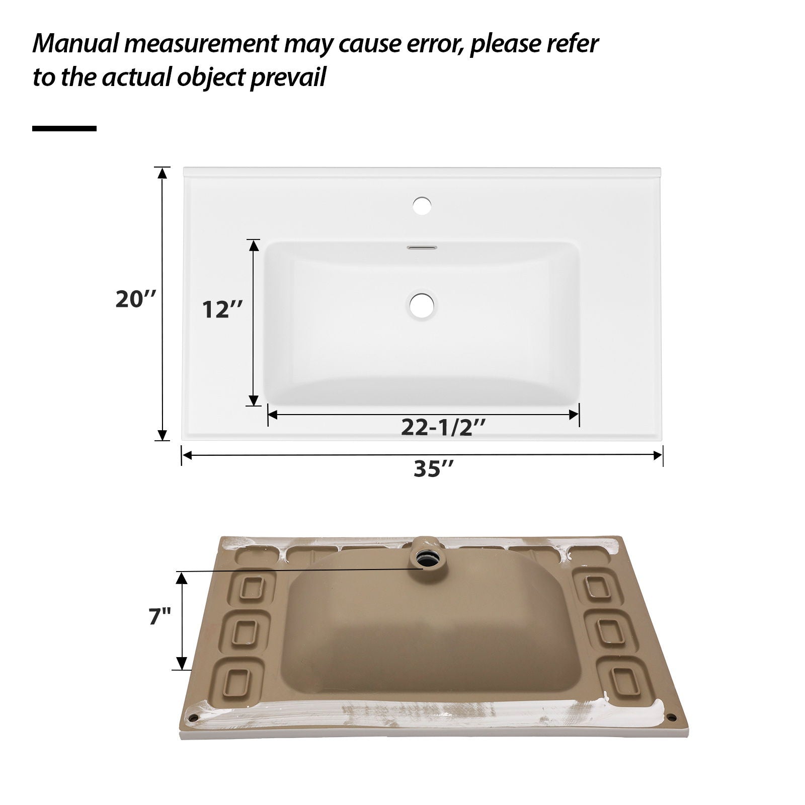 Rectangular Single Vanity Top With 1 Faucet Hole And Overflow, 35" X 20", Sink Only - White Daily Nest