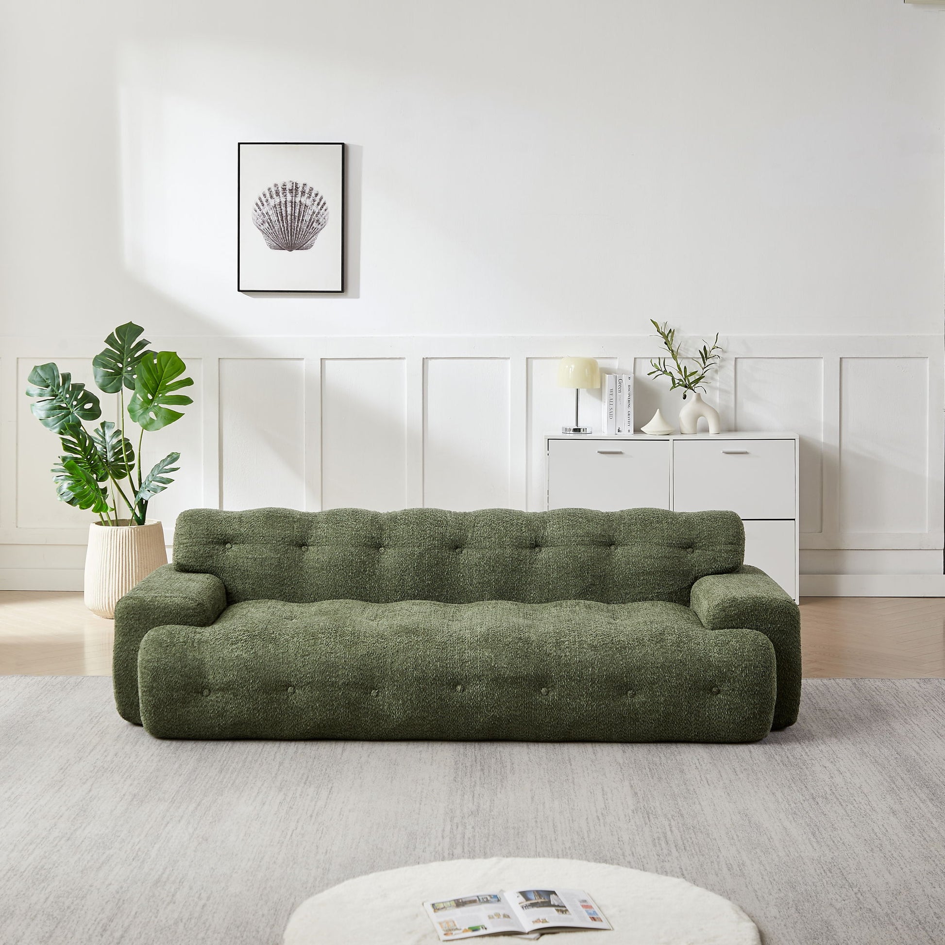 Cloud Series Minimalist Button Tufted Square Arm 3 Seater Sofa Home Essentials