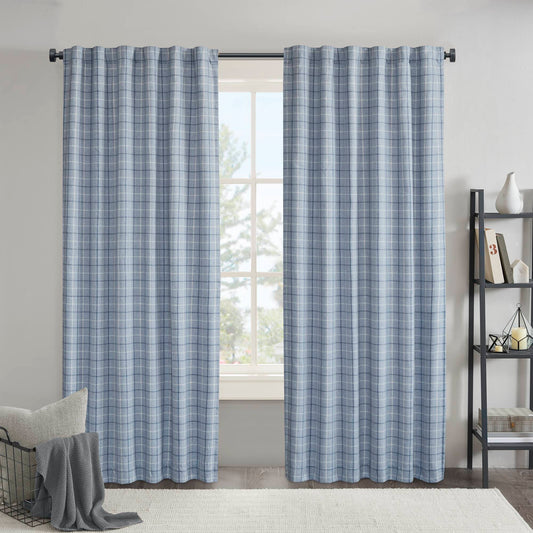 Anaheim - 50x84" Plaid Rod Pocket And Back Tab Curtain Panel With Fleece Lining - Denim Blue Madison Park