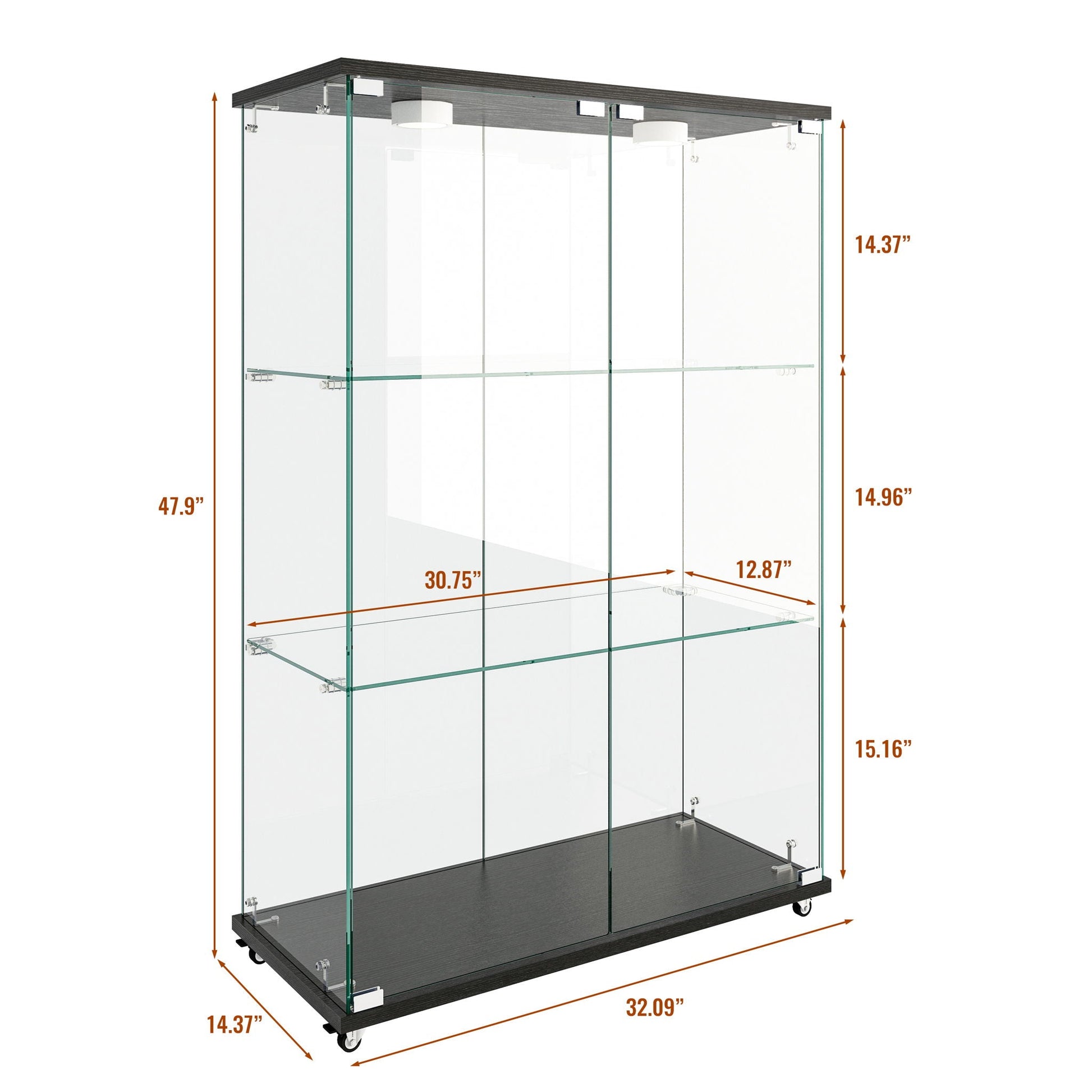 Modern Display Cabinet With LED Lights, Transparent Tempered Glass 2 Door Storage Case With 3 Shelves Home Essentials