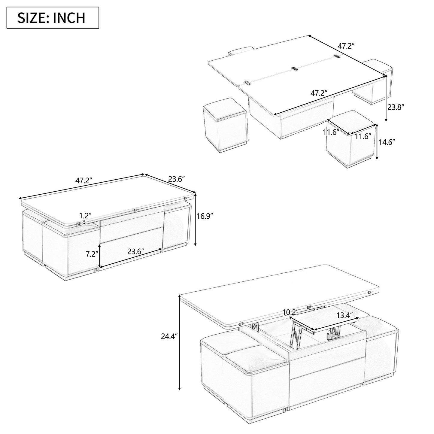 Lift Top Coffee Table With 4 Storage Stools Hearth and Haven