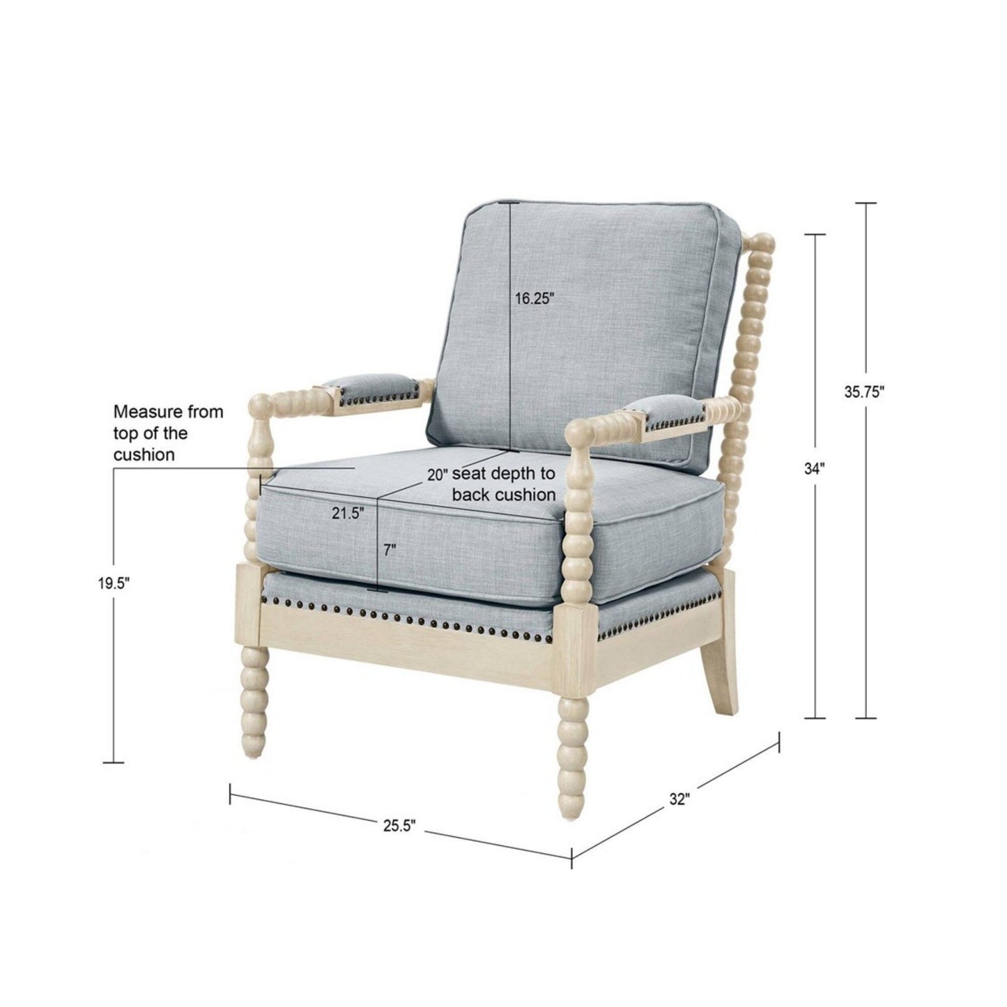 Arm Chair With Open Back Spindle Design, Padded Armrests JLA