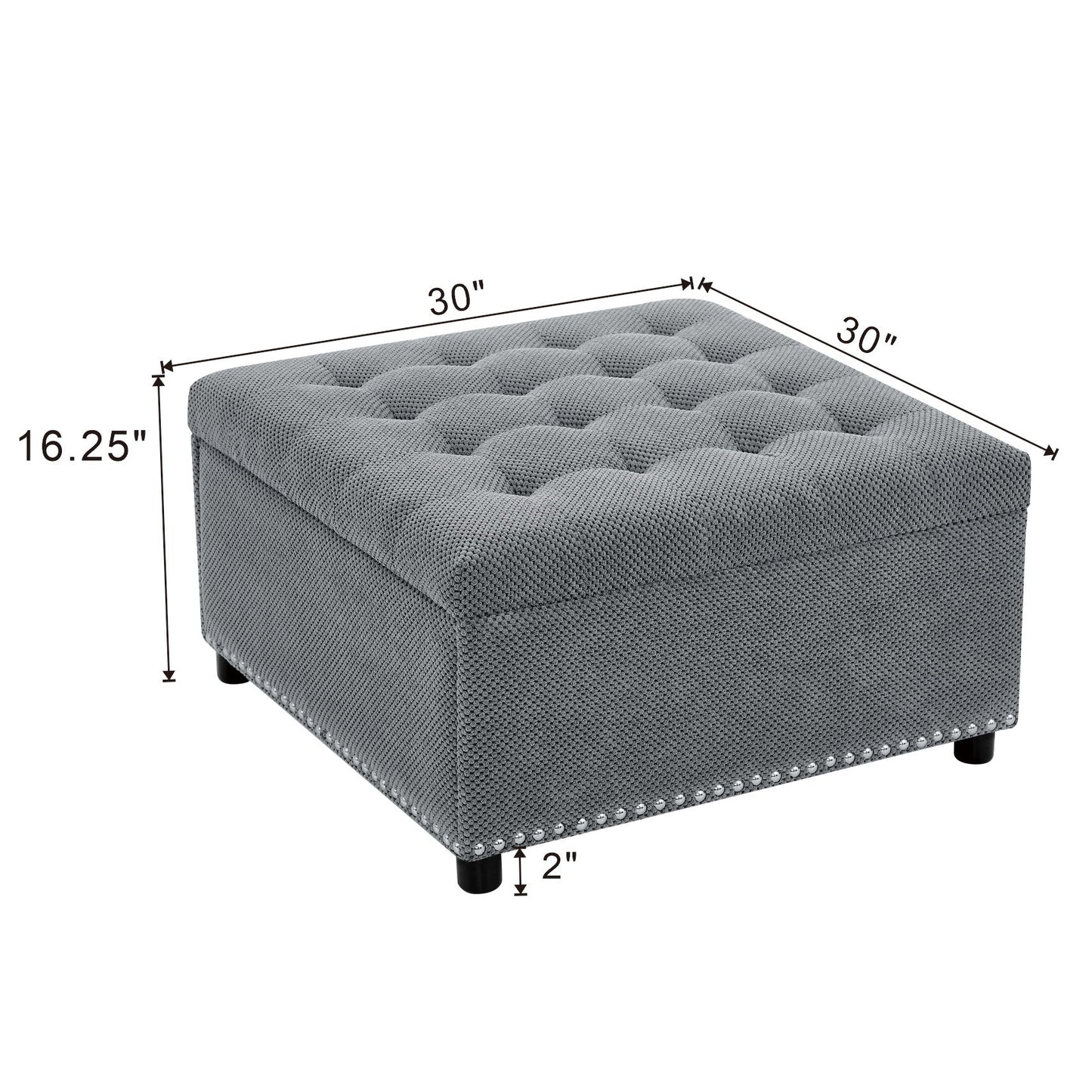 Square Tufted Storage Ottoman With Nailhead Trim Home Essentials