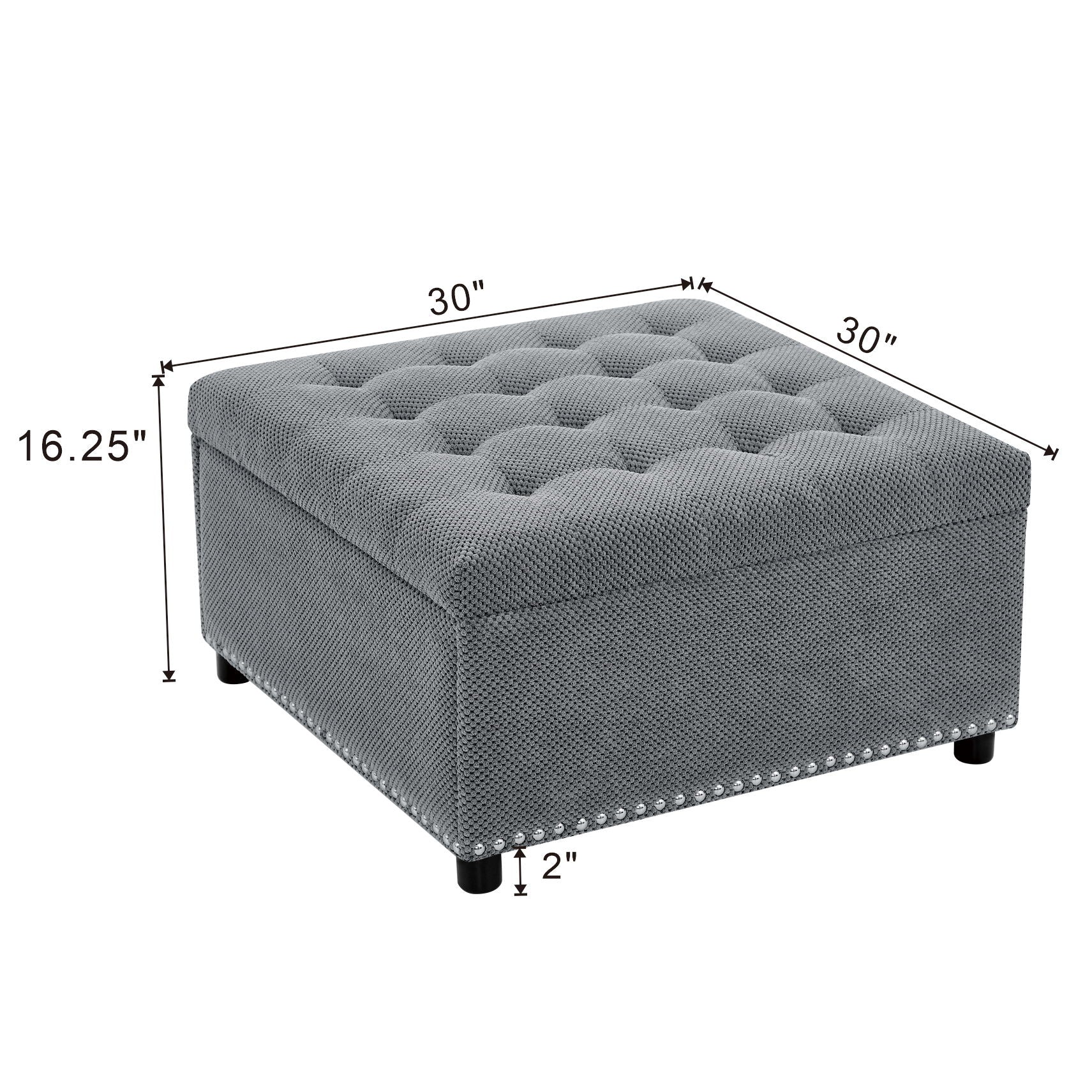 Square Tufted Storage Ottoman With Nailhead Trim Home Essentials