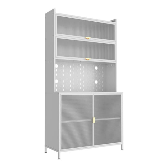 Tall Kitchen Pantry Cabinet With Flip Doors And Pegboard, Anti Tip Steel Storage Hutch Home Essentials