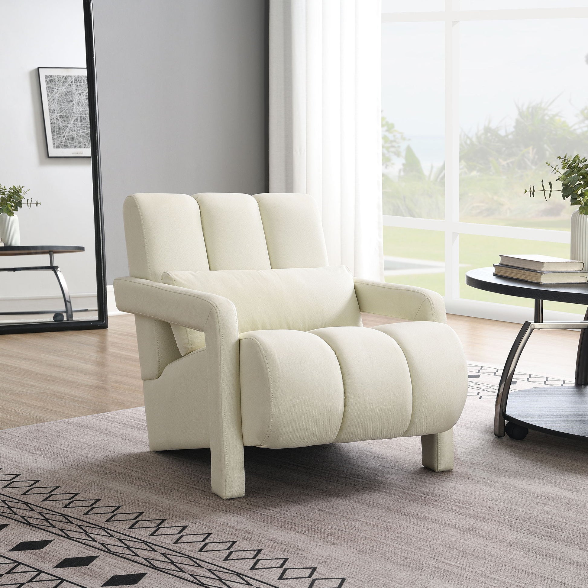Modern Upholstered Accent Chair, Comfortable Fabric With A Pillow For Living Room Home Essentials