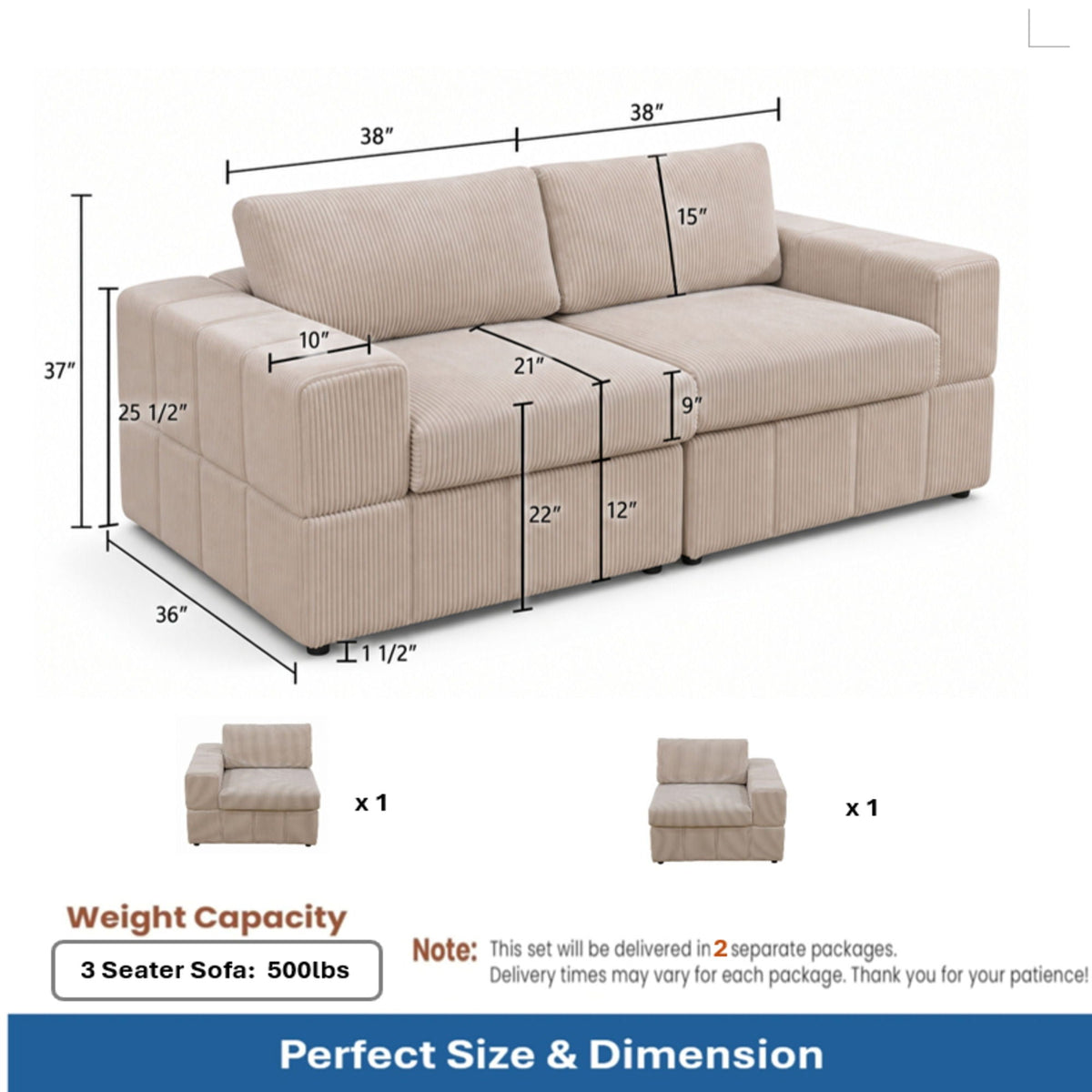 Oversized Modular Loveseat Set Home Essentials