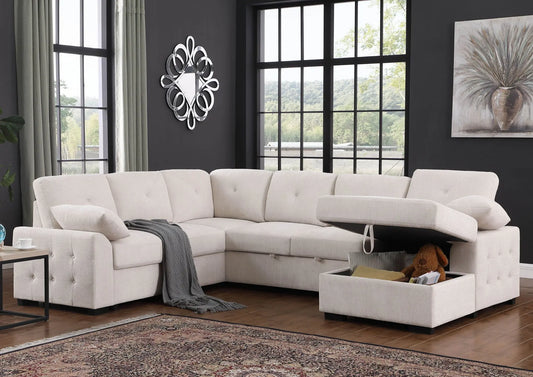 Nyhan - Upholstered Corner Sectional With Pull Out Loveseat And Storaged Chaise Urban Retreats