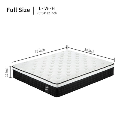 12" Hybrid Mattress With Individual Pocket Spring, Comortable Memory Foam Home Essentials