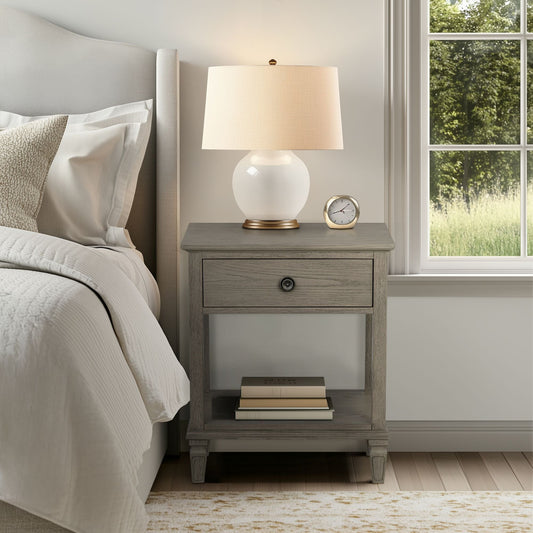 Victoria - One-Drawer Bedside Table With Shelf - Reclaimed Gray Madison Park Signature