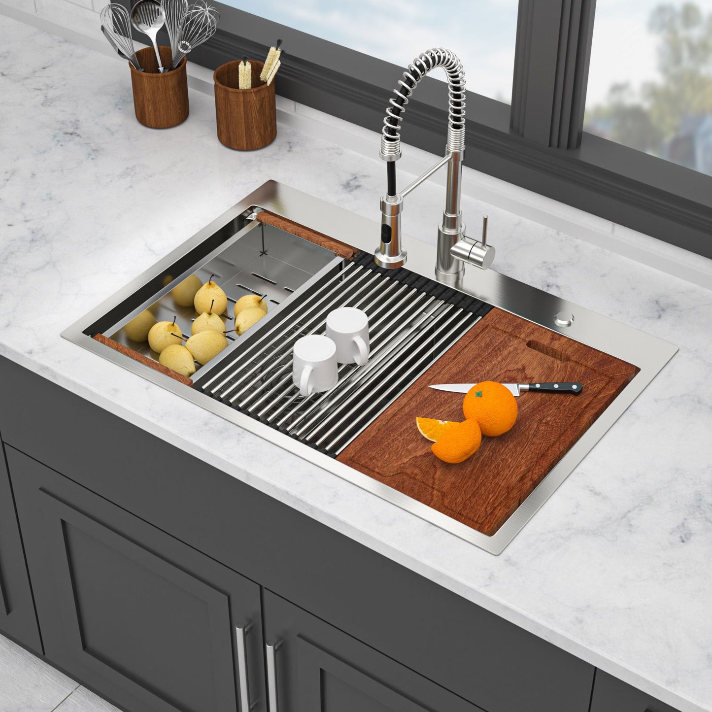 Topmount Drop In Kitchen Sink, Double Bowl Stainless Steel - Brushed Nickel Daily Nest