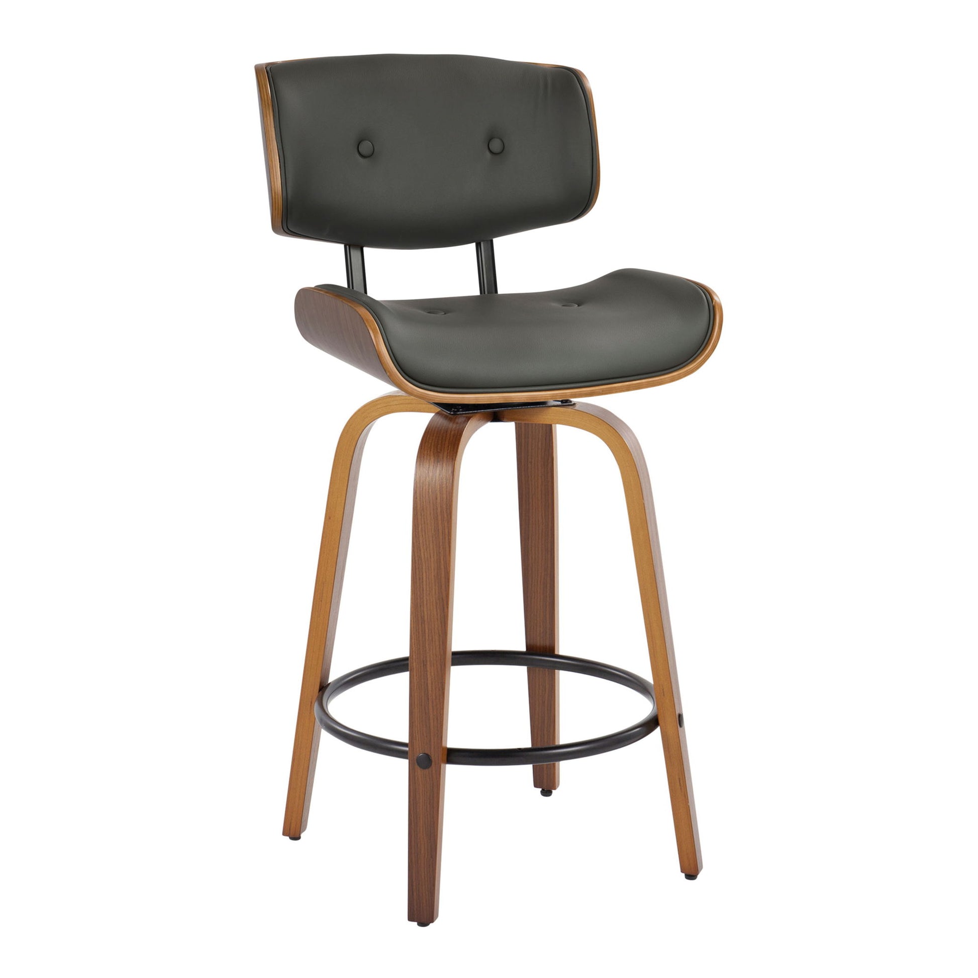 Lombardi - Mid-Century Modern Fixed Height Counter Stool With Swivel With Round Footrest (Set of 2) Lumi Source