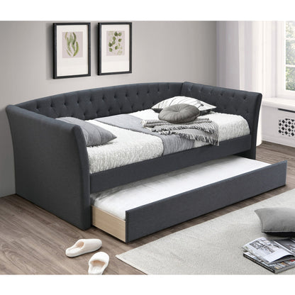 Daybed With Trundle Button Tufted Slat Included - Charcoal Home Essentials
