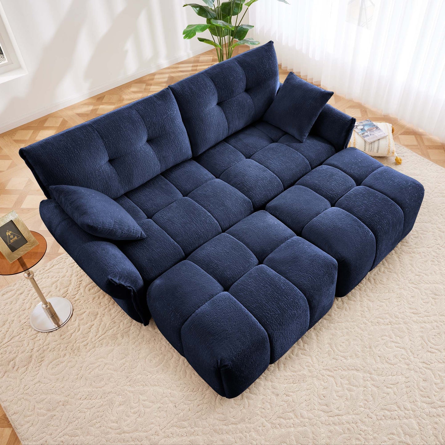 Sofa Set With Ottoman And Pillows, Textured, High Resilience Cushions Home Essentials