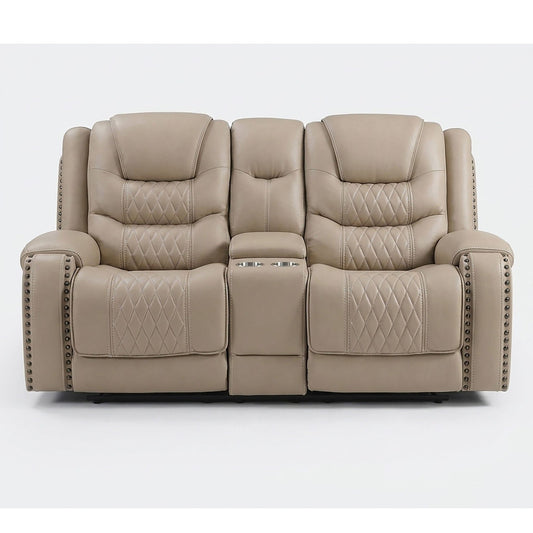 Power Motion Reclining Loveseat With Console Adjustable Headrest Cup Holders - Toffee Home Essentials