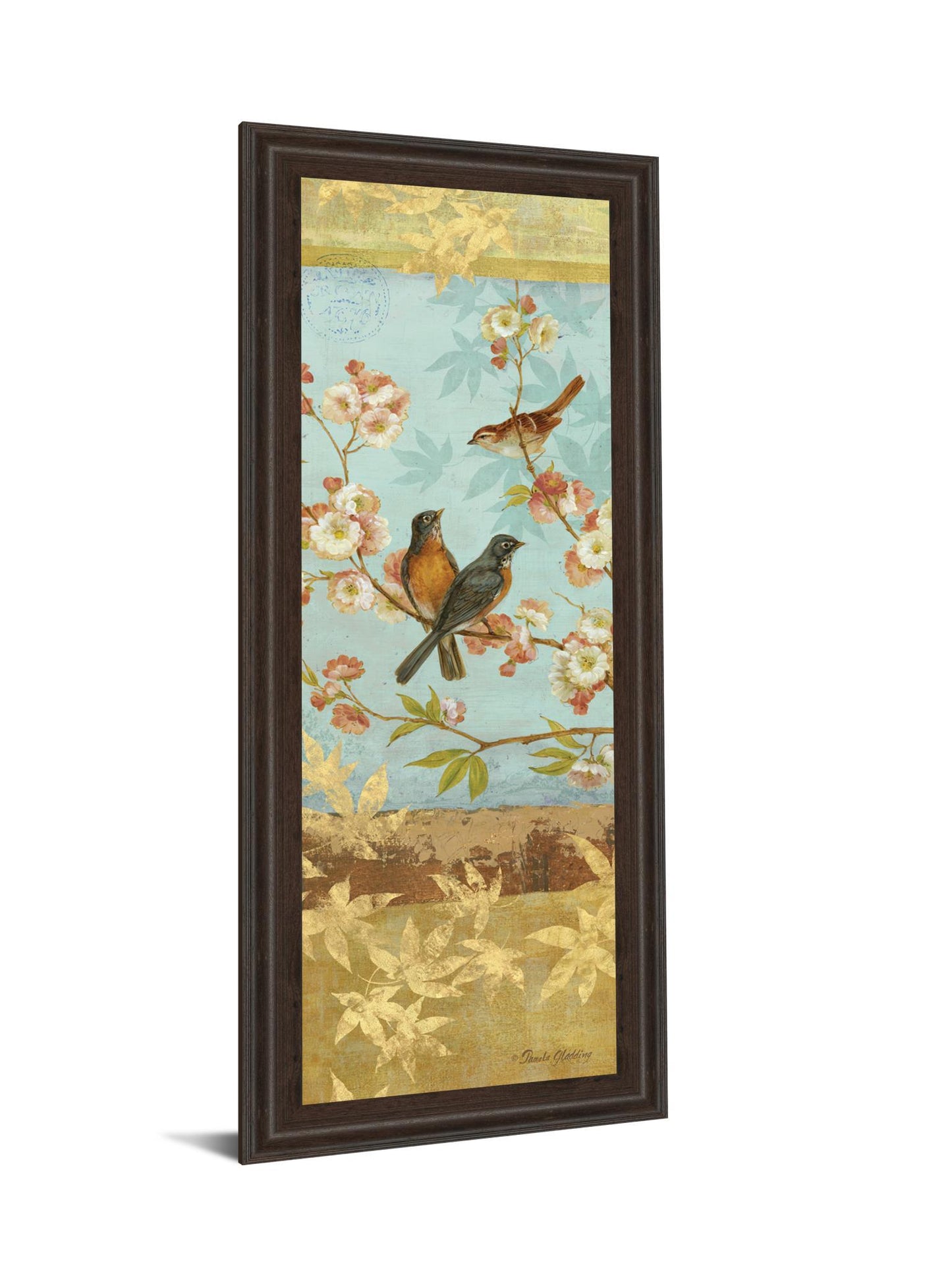 Robins & Blooms Panel By Pamela Gladding - Framed Print Wall Art - Blue