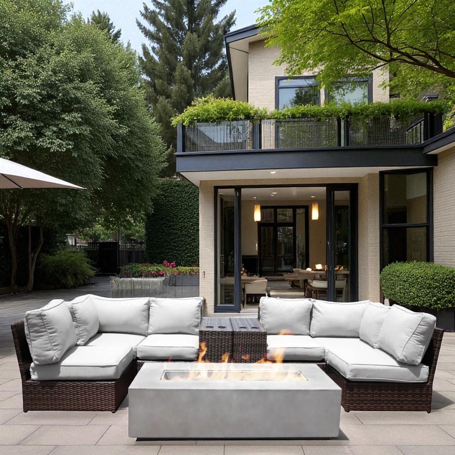 Outdoor Elegance Conversation Set With Fire Pit LSI Patio Furniture