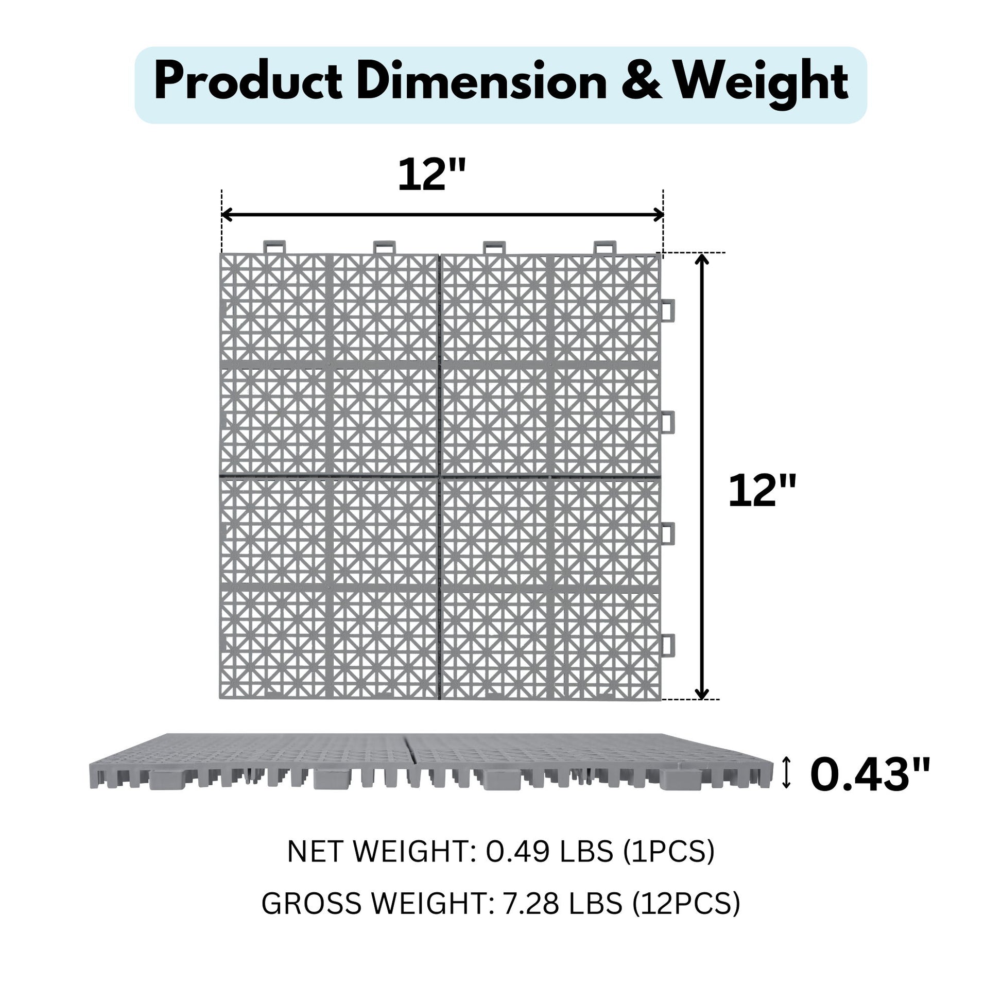 Interlocking Deck Tiles Plastic Waterproof Outdoor All Weather Anti-Slip Bathroom Shower Balcony Porch Strong Weight Capacity Upto 6613 Lbs, Rosette Pattern Daily Nest