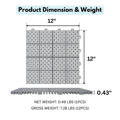 Interlocking Deck Tiles Plastic Waterproof Outdoor All Weather Anti-Slip Bathroom Shower Balcony Porch Strong Weight Capacity Upto 6613 Lbs, Rosette Pattern Daily Nest