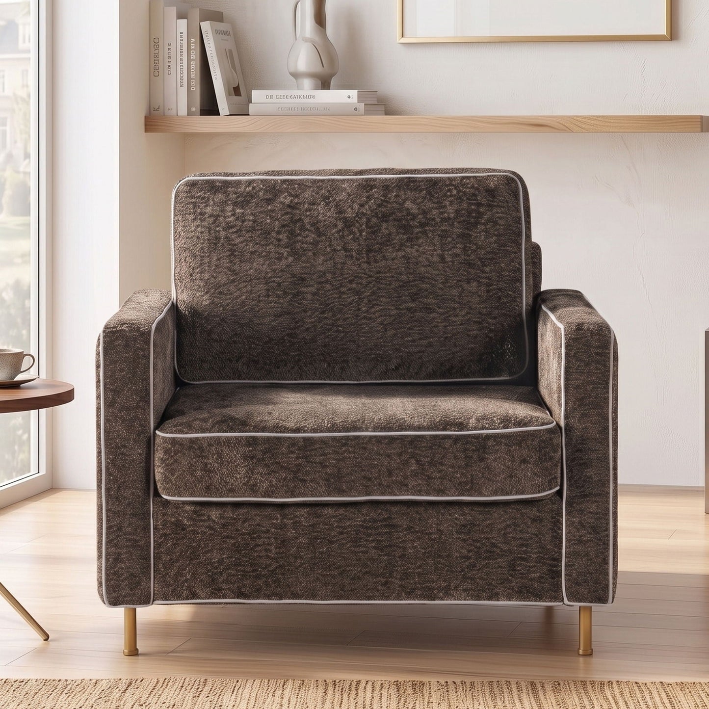 Accent Chair Upholstered Single Sofa With Square Arms, Sewn Pillow Back For Living Room Noble House