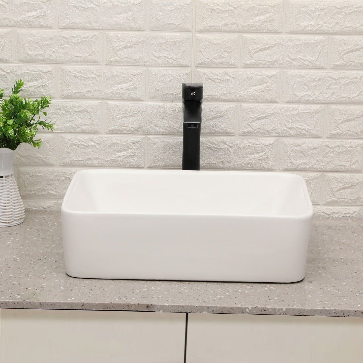19" 5" Bathroom Sink Combo Rectangular Vessel Vanity Set With Faucet Drop In Ready Ceramic Basin - White / Black Daily Nest