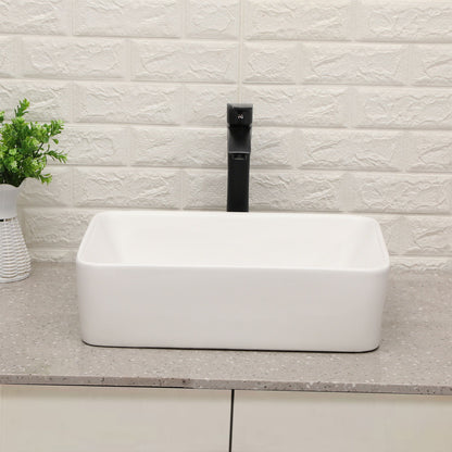 19" 5" Bathroom Sink Combo Rectangular Vessel Vanity Set With Faucet Drop In Ready Ceramic Basin - White / Black Daily Nest