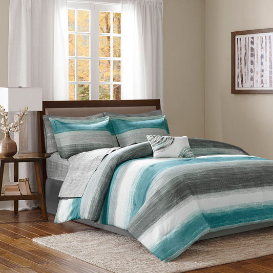 Saben - California King Complete Comforter And Sheet Set - Aqua