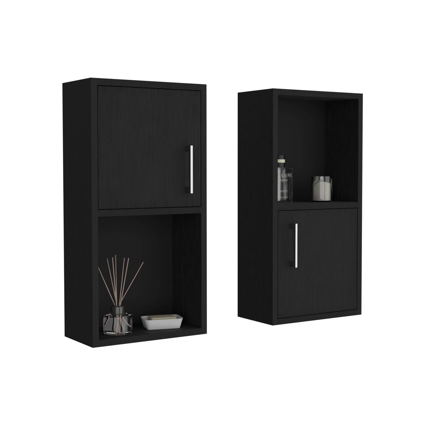 Wall Mounted Bathroom Medicine Cabinet Eak Two Doors, Two Shelves - Black