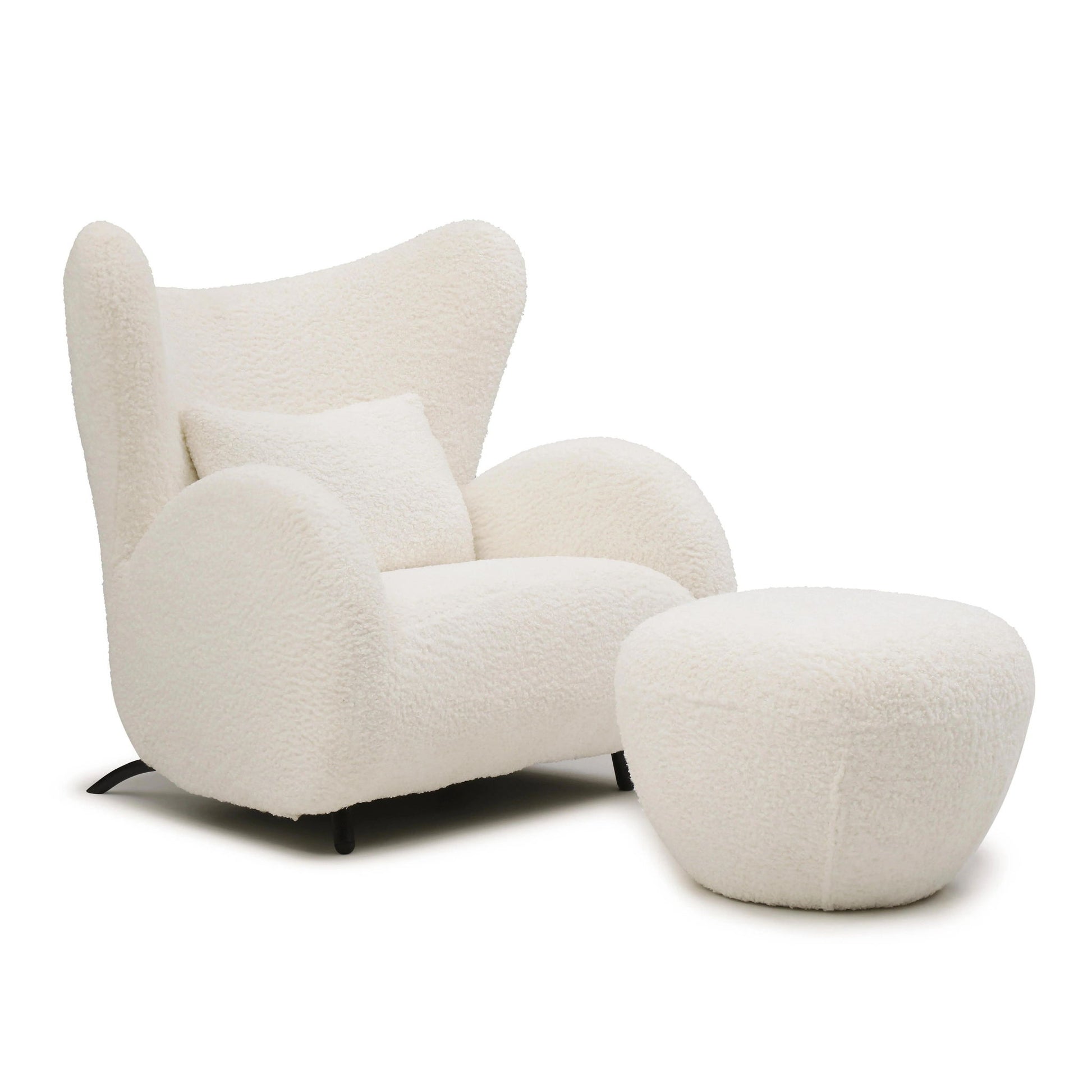Wingback Armchair & Ottoman Combo For Living Room - White Home Essentials