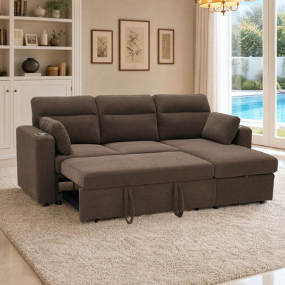 Convertible L - Shaped Sectional Sofa Bed With Storage Chaise, Cup Holders Home Essentials