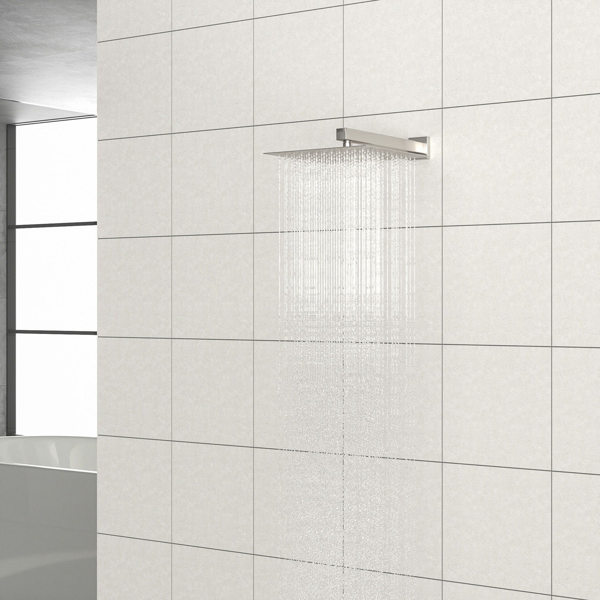 16" Square Rainfall Shower Head Fixed Wall Mount With Full Body Coverage & Self Cleaning Silicone Nozzles Daily Nest