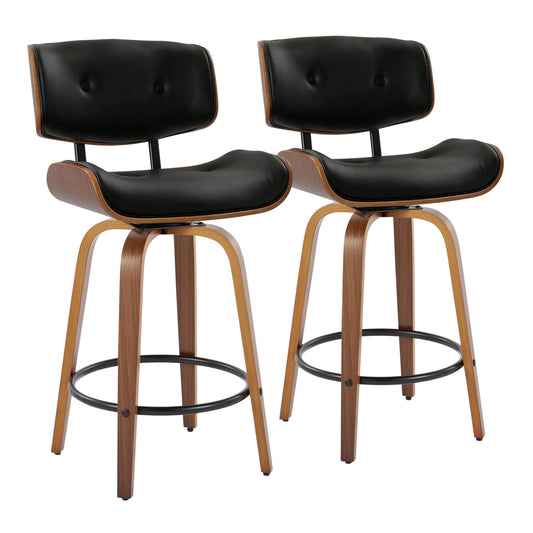 Lombardi - Mid-Century Modern Fixed Height Counter Stool With Swivel With Round Footrest (Set of 2) Lumi Source