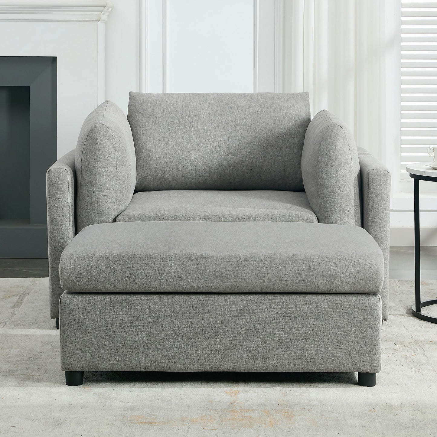 Wide Modern Oversized Armchair With Ottoman Stool, Single Sofa With Lumbar Support, Accent Chair