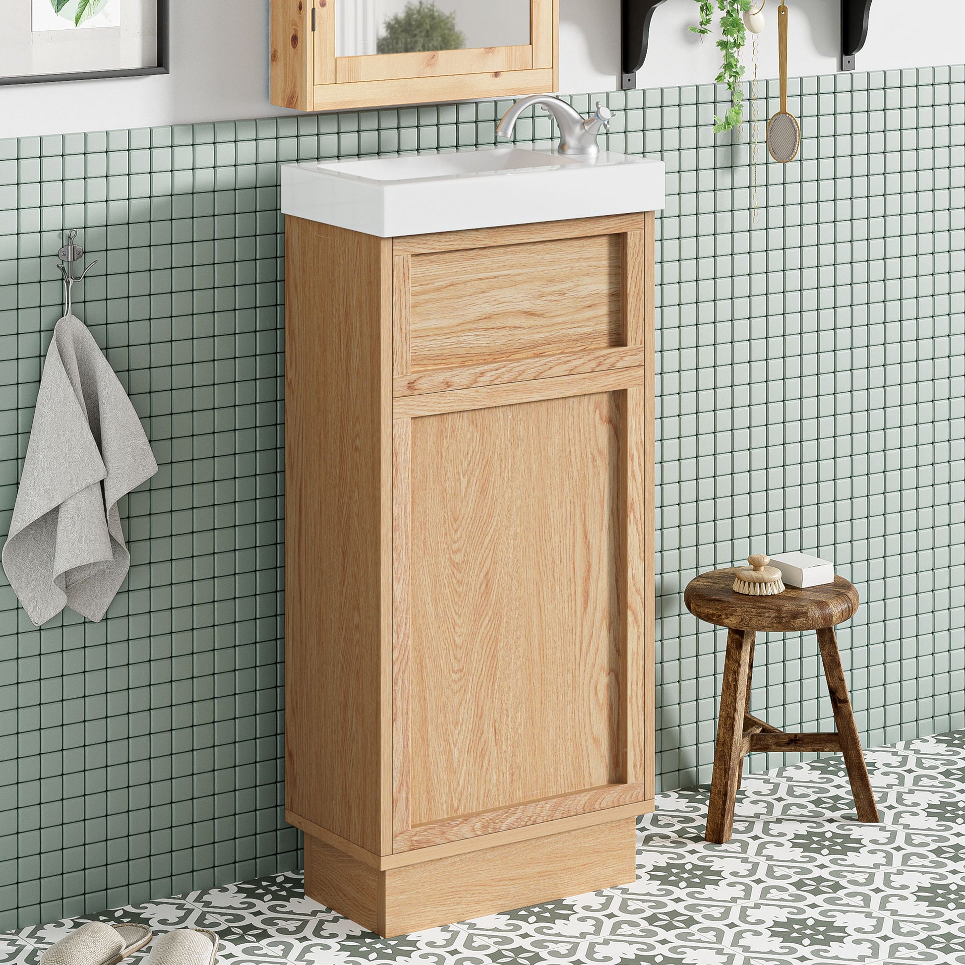 15.75" Bathroom Vanity With Reversible Resin Sink And Cabinet - Wood Hearth and Haven