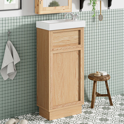 15.75" Bathroom Vanity With Reversible Resin Sink And Cabinet - Wood Hearth and Haven