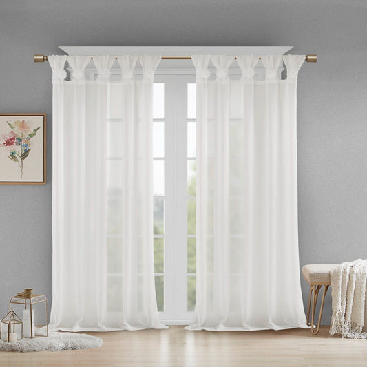 Rosette - 84" Floral Embellished Cuff Tab Top Solid Window Panel - White - Snoozhouse