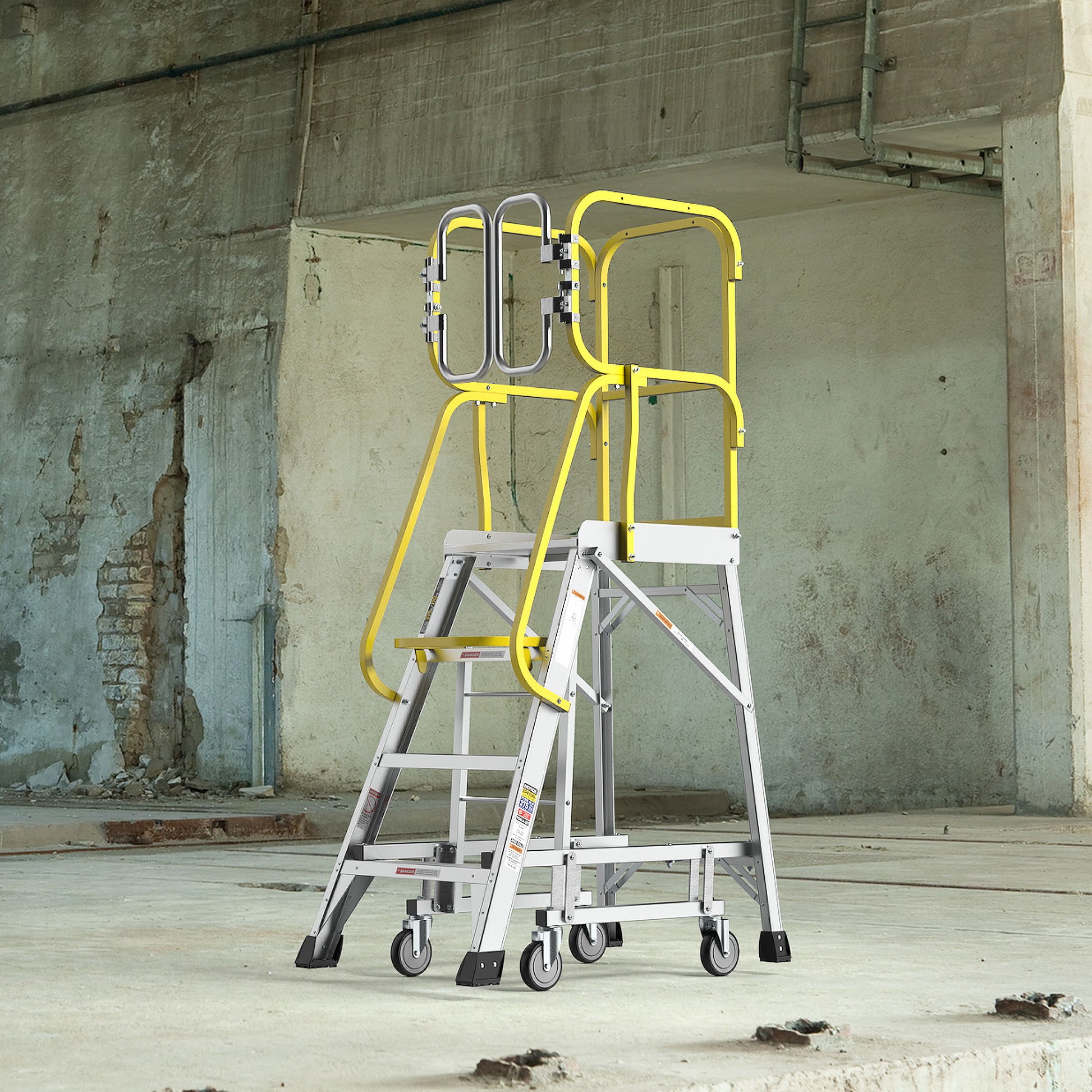 Heavy Duty Aluminum Rolling Platform Ladder With Steps, 375Lbs Capacity Daily Nest