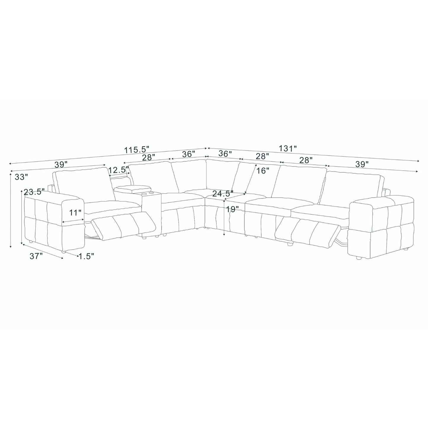 Upholstered Large Arms Sectional With Recliner Seats Home Essentials