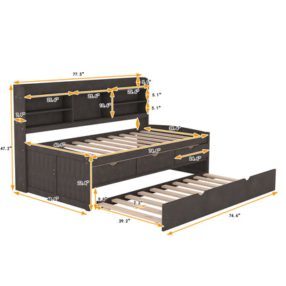 Captain Bed With Built In Bookshelves, 3 Storage Drawers, And Trundle Hearth and Haven