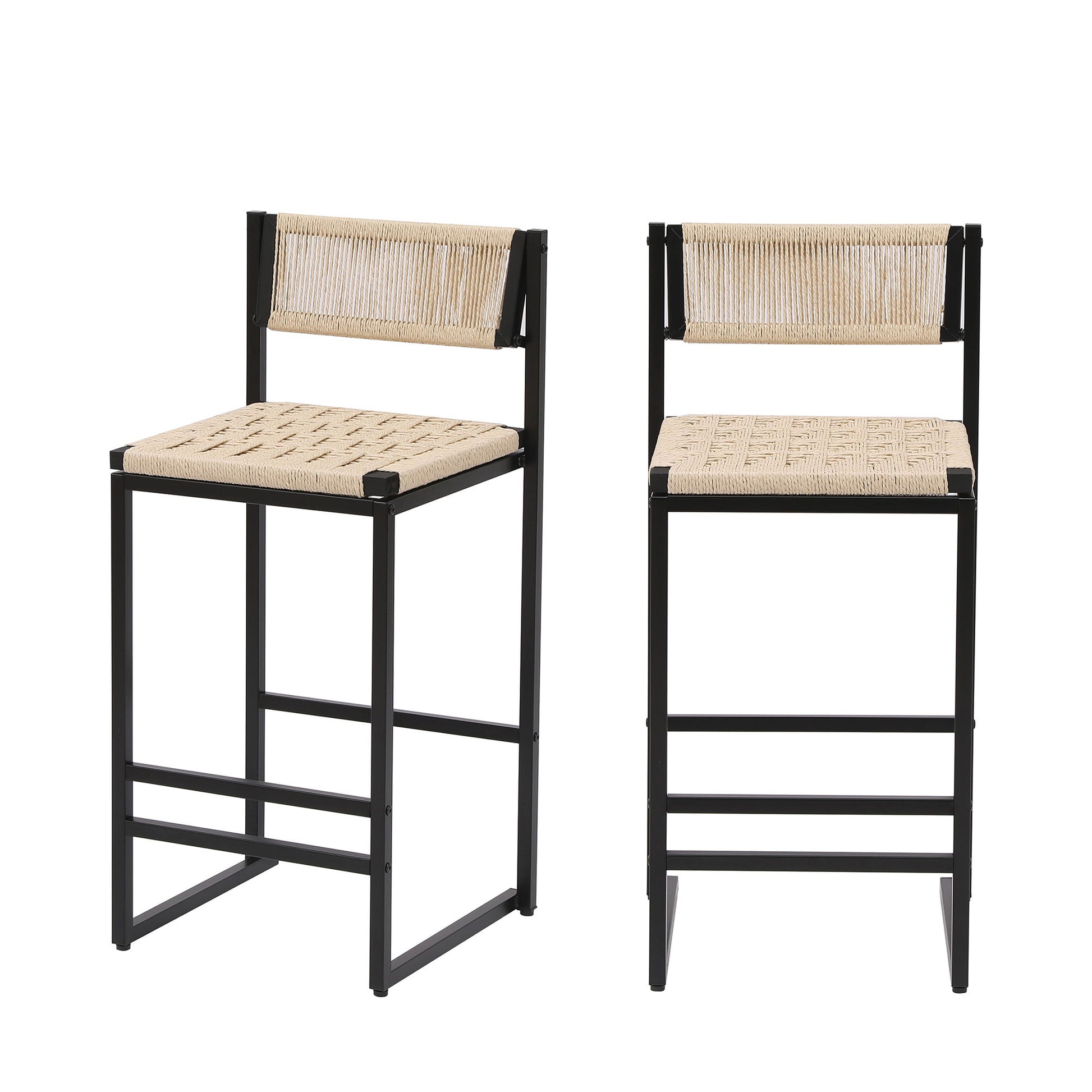Style B, Woven Bar Stools With Backrest, Paper Rope Weave Dining Chairs For Kitchen Island - Creamy White Home Essentials