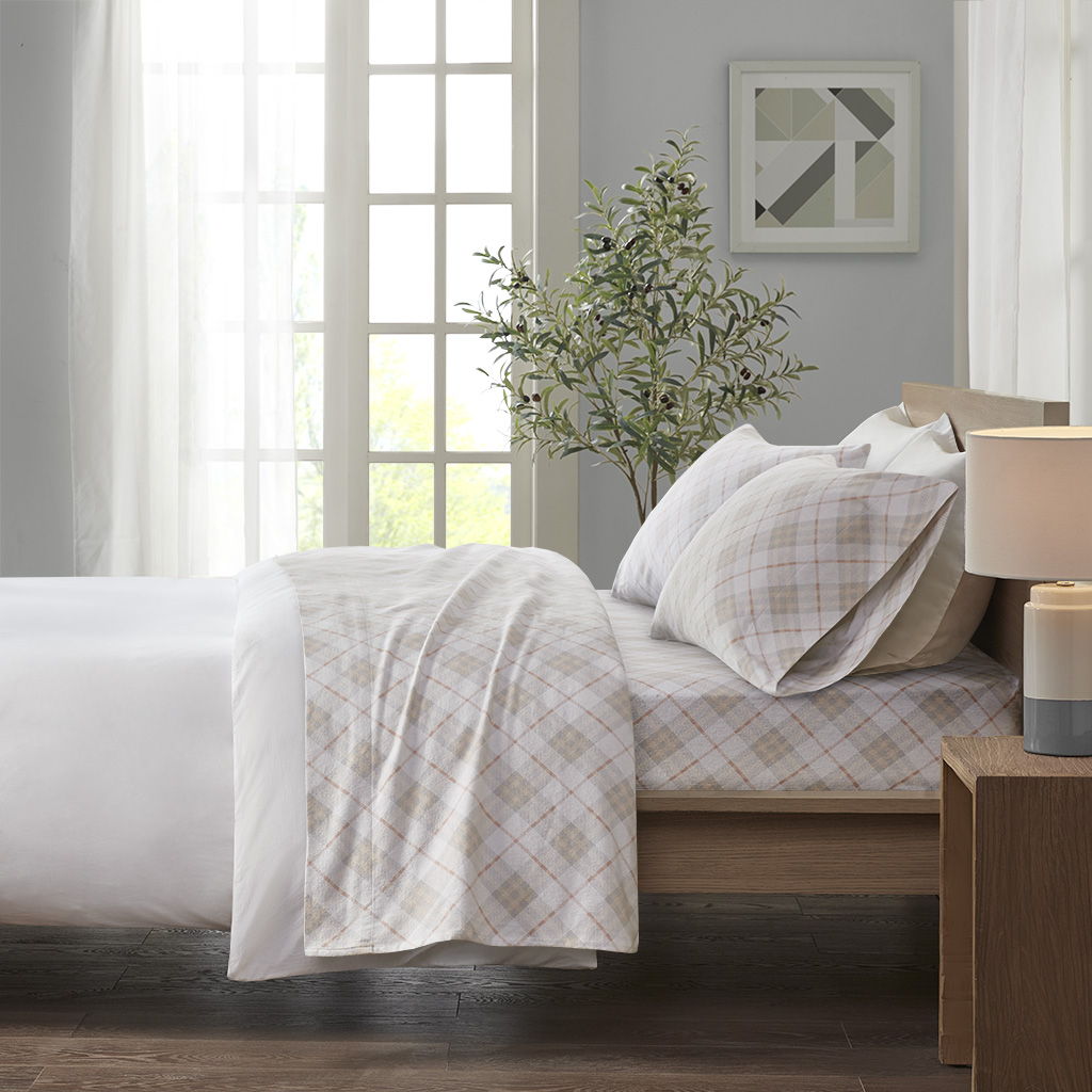 King Cozy 100% Printed Sheet Set - Pink Plaid True North by Sleep Philosophy